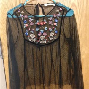 Zara Mesh Top with Floral Embroidery.